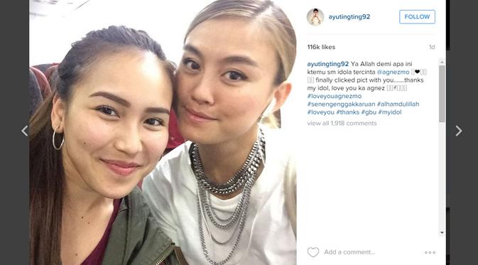 Ayu Ting Ting berpose bersama idolanya, Agnez Mo. (foto: instagram.com/ayutingting)