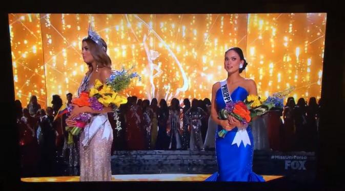 MC salah sebut pemenang, Miss Kolombia nikmati mahkota Miss Universe 2015 cuma sesaat.