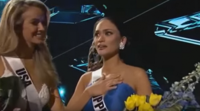 Wajah bingung Miss Philippines Pia Alonzo Wurtzbach saat namanya disebutkan ternyata sebagai pemenang Miss Universe 2015