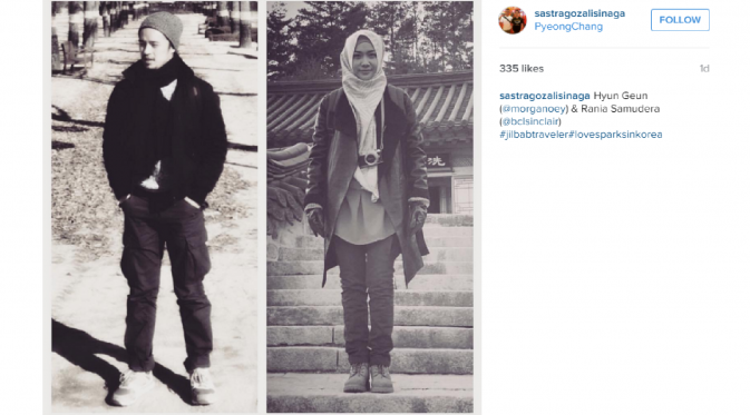 Bunga Citra Lestari dan Morgan dalam film `Jilbab Traveller: Love Sparks in Korea` [foto: instagram/sastragozalisinaga]
