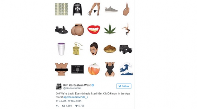 Emoticon dalam aplikasi Kim Kardashian, KIMOJI (sumber. Time.com)