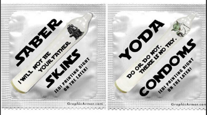 Ada dua pilihan kondom, bergambar Darth Vader atau Yoda. (Foto: Dailystar)