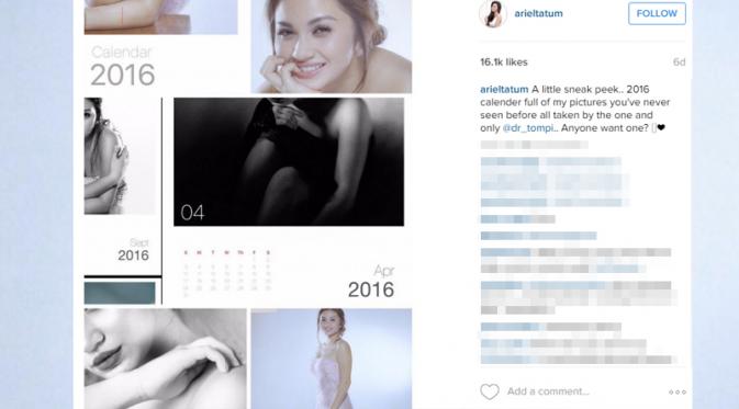 Ariel Tatum mempromosikan kalender 2016 di akun Instagram (sumber foto: Instagram Ariel Tatum)