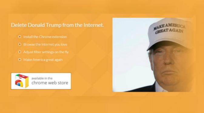 Sebuah pogram komputer tambahan Google Chrome diciptakan untuk 'singkirkan' Donald Trump dari pencarian internet. (Sumber Trump Filter)