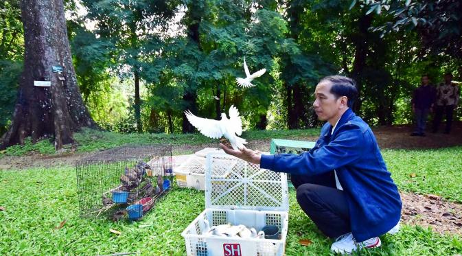 Jokowi melepas burung hasil 'berburu' di Pasar Pramuka (Setpres)