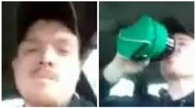 Ketika menyetir sambil mabuk, pria ini malah selfie dirinya sedang mabuk. (Sumber cuplikan video Facebook tersangka) 