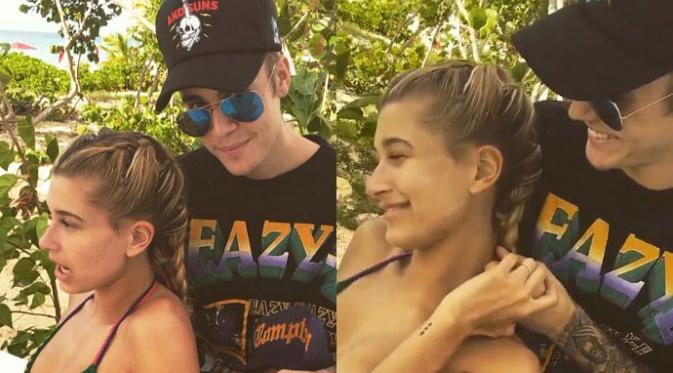 Justin Bieber dan Hailey Baldwin saat liburan akhir tahun. (via aceshowbiz.com)