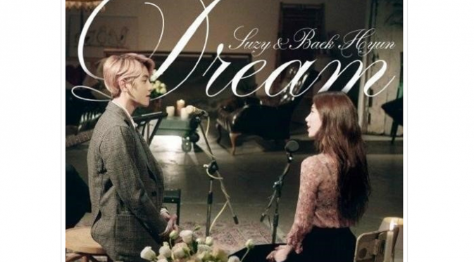 Suzy dan Baekhyun dalam poster promosi lagu duetnya, Dream.