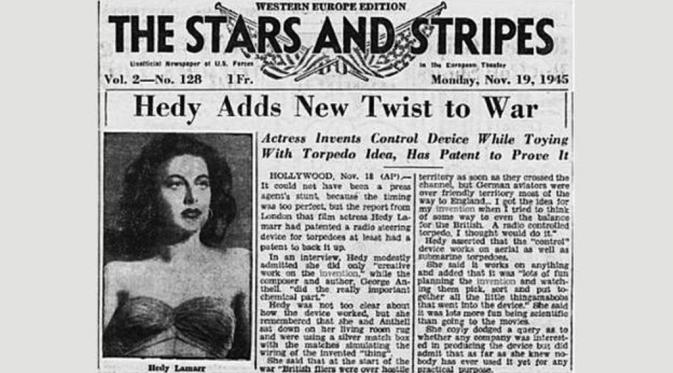 Pemberitaan tahun 1945 soal Hedy Lamarr (Wikipedia)