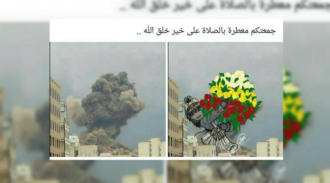 Seniman Yaman Ubah Foto Perang jadi Gambar Penuh Damai dan Cinta (Saba Jallas/i100.co.uk)