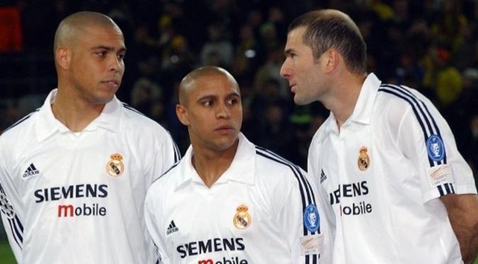 Dari kiri ke kanan (Ronaldo, Roberto Carlos, Zidane). Xavi menyebut Ronaldo dan Zidane adalah lawan tersulitnya di El Clasico sewaktu masih berkostum Barcelona / Ist