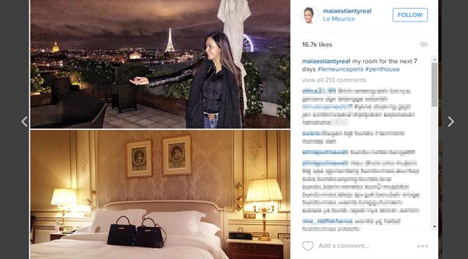 Maia Estianty memperlihatkan kamar hotelnya di Paris. (foto: instagram.com/maiaestiantyreal)