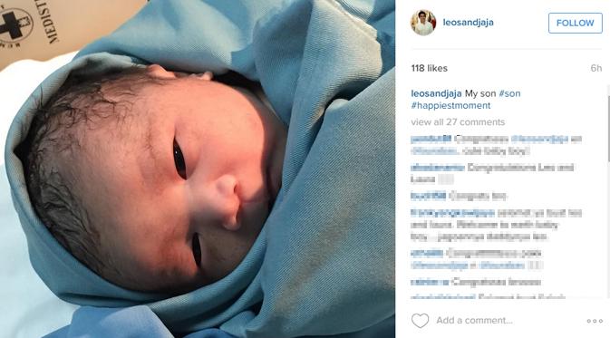 Laura Basuki melahirkan bayi laki-laki. (foto: instagram.com/leosandjaja)