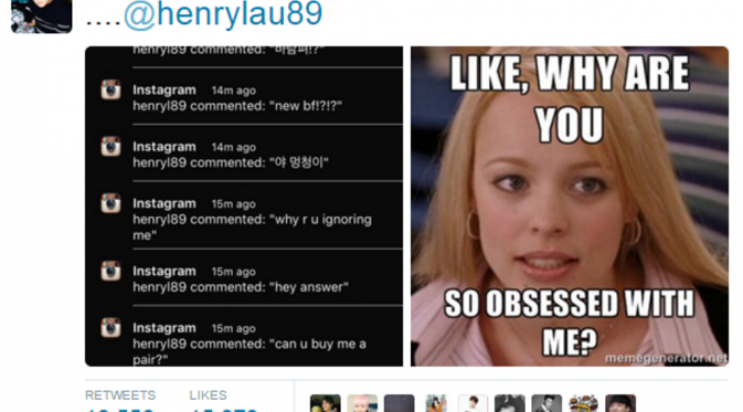 Henry Lau banjiri instagram Amber f(x) dengan komentar-komentar yang mengganggu [foto: twitter/llama_ajol]