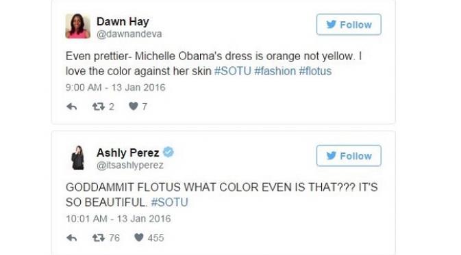 Komentar netizen di twitter tentang busana Michelle Obama (sumber. glamour.com)