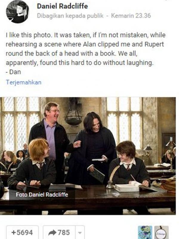Postingan Daniel Radcliffe tentang Alan Rickman. foto: geektyrant