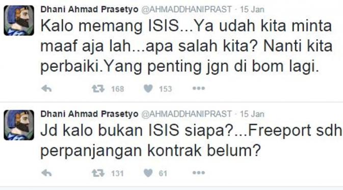 Twitter Ahmad Dhani yang isinya soal ISIS. (Twitter @AHMADDHANIPRAST)