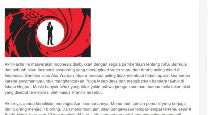 One of the sub-segments in alleged mastermind of Jakarta terror attacks Bahrun Naim's blocked website (source: bahrunnaim.co)