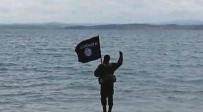 Illustration of a man glorifying ISIS flag