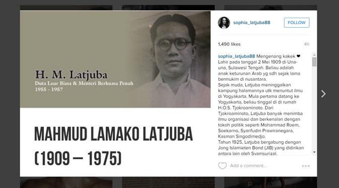 Sophia Latjuba menceritakan mendiang kakeknya, Mahmud Lamako Latjuba. (foto: instagram.com/sophia_latjuba88)