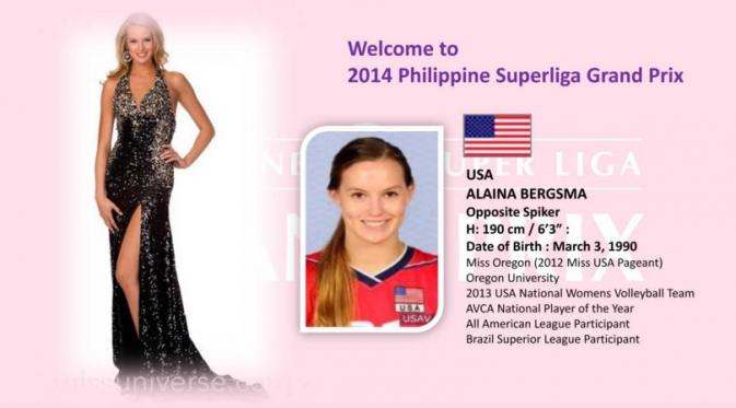 Pevoli putri asal Amerika Serikat, Alaina Bergsma Coble, akan memperkuat tim putri Petrokimia Gresik di kompetisi bola voli Pertamina Proliga 2016. (Liputan6.com/philippinesuperliga.com)