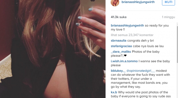 Briana Jungwirth, wanita yang menjadi ibu dari anak Louis Tomlinson (Instagram)
