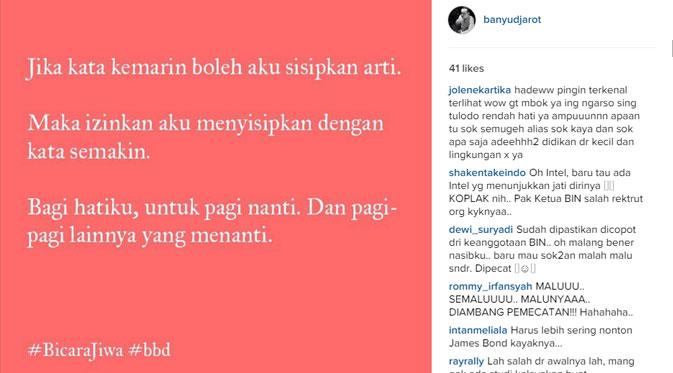 Komentar-komentar netizen di Instagram Banyu Biru. (via instagram.com/banyudjarot)