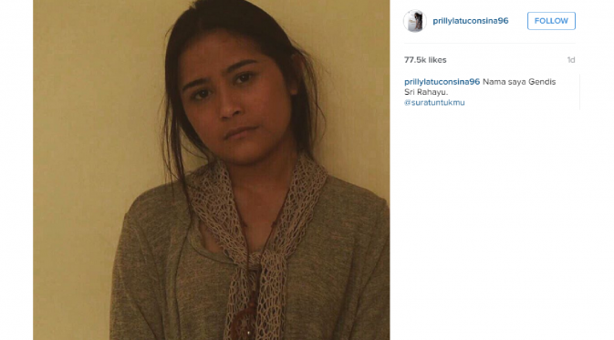 Prilly Latuconsina tampil total untuk perannya di film terbaru, Surat Untukmu [foto: instagram/prillylatuconsina]