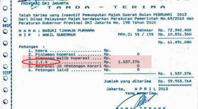 Slip gaji Pak Ahok perlihatkan ternyata dia diam-diam berzakat | Via: infospesial.net