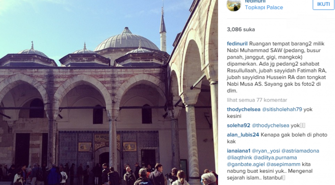 Fedi Nuril saat mengunjungi Blue Masque di Istanbul, Turki, (Instagram)