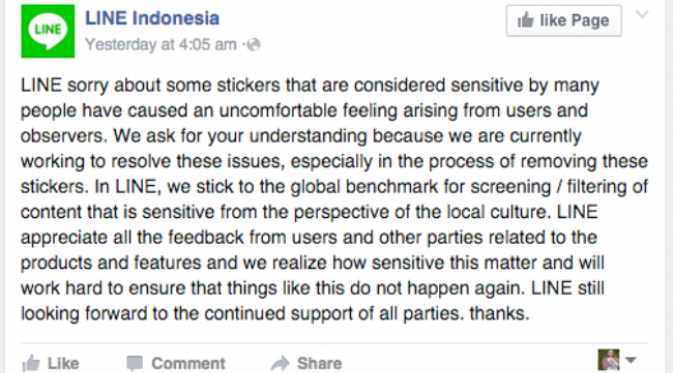 Indonesia Minta Line Menghilangkan Stiker LGBT. Sumber : mashable.com