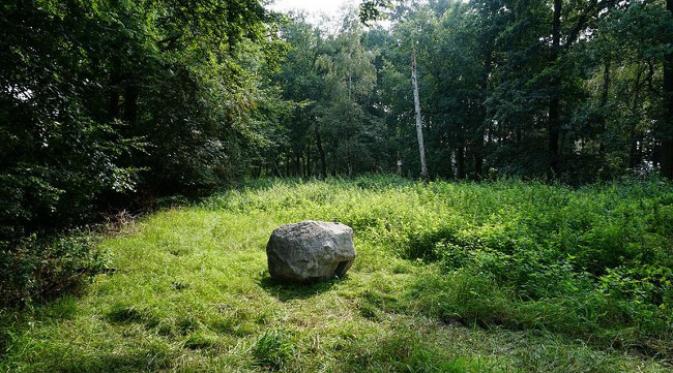 Terletak di tengah hutan, batu ini terlihat berdiri sendiri. (Amusing Planet)