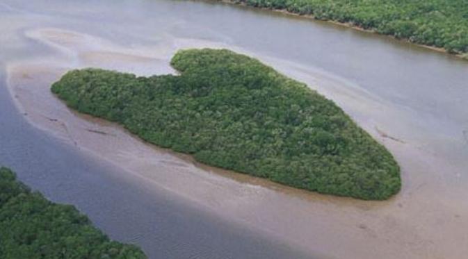 Pulau bentuk hati di River Vaza-Barris, Brasil. (Via: telegraph.co.uk)