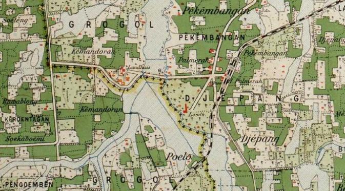 Rawabelong (kiri tengah) seperti tampak pada peta 1904 bikinan pemerintah kolonial Belanda. (Arsip Leiden University)