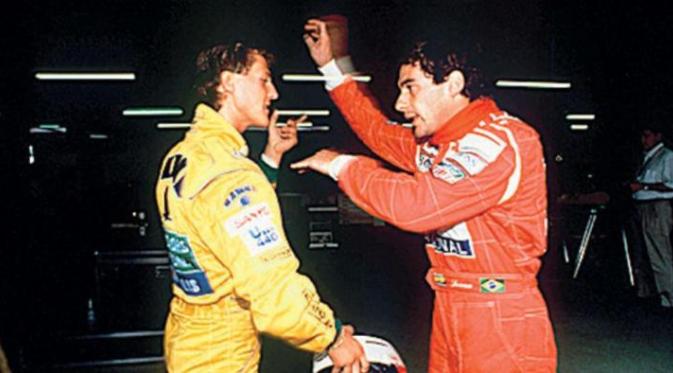 Michael Schumacher (kiri) dan Ayrton Senna, dua pebalap idola Rio Haryanto. (Dailymotion)