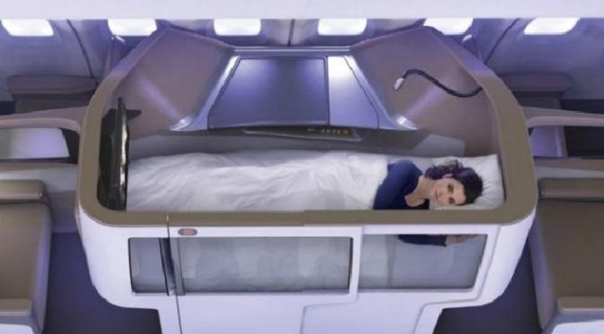 Kursi pesawat yang dirancang oleh Formation Design dapat berubah menjadi tempat tidur tingkat (Foto: news.com.au)