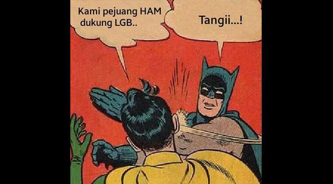 Robin: Kami pejuang HAM dukung LGB.. | Batman: Tangi...! (bangun) | Via: facebook.com