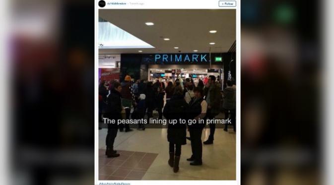 Tampak seorang anak miliarder memfoto orang-orang yang mengantri di depan Primark dan ditaruh di laman snapchatnya (Foto: instagram richkidslondon).