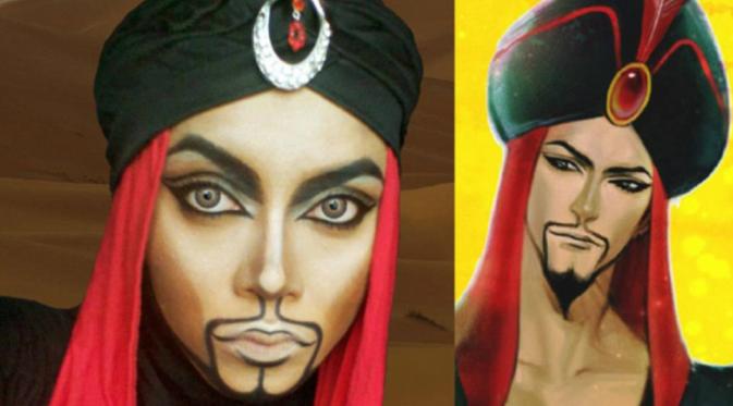 Tidak hanya bertransformasi sebagai putri, Saraswati juga bisa berubah menjadi Jafar, salah satu tokoh laki-laki di Disney (Foto: Daily Mail).