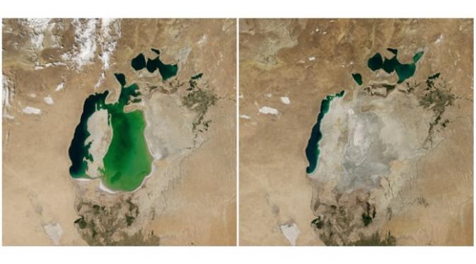 Laut Aral , Central Asia. ( Agustus, 2000 — Agustus, 2014) (sumber.brightside.me)