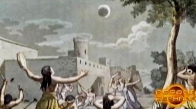 Mitos gerhana matahari yang kerap muncul adalah adanya raksasa jahat Batara Kala.