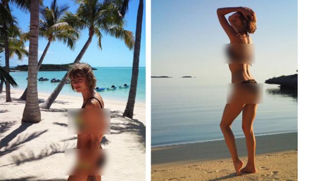 Taylor Swift dalam balutan bikini saat berlibur dengan Calvin Harris (Instagram)