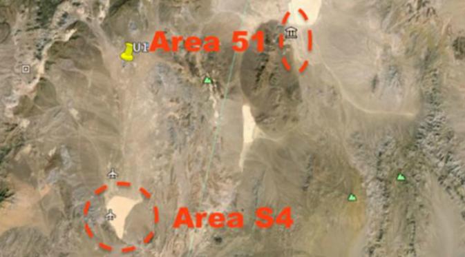 Lokasi Area 51 dan Area S4 (Foto: ufosightingsdaily.com/Google Maps).