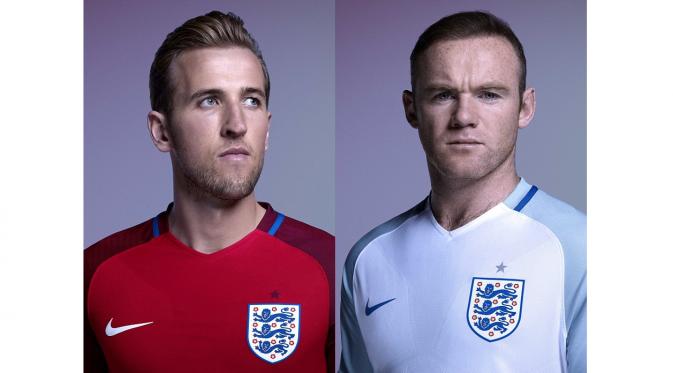 Wayne Rooney dan Harry Kane saat mengenakan seragam anyar timnas Inggris. (Nike).