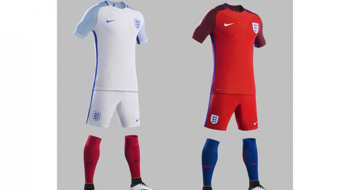 Detail seragam kandang dan tandang tim nasional Inggris. (Nike). 