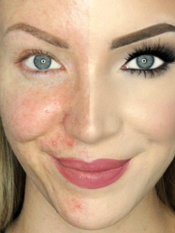 Mengunggah foto setengah wajah tanpa makeup sedang populer di media sosial.