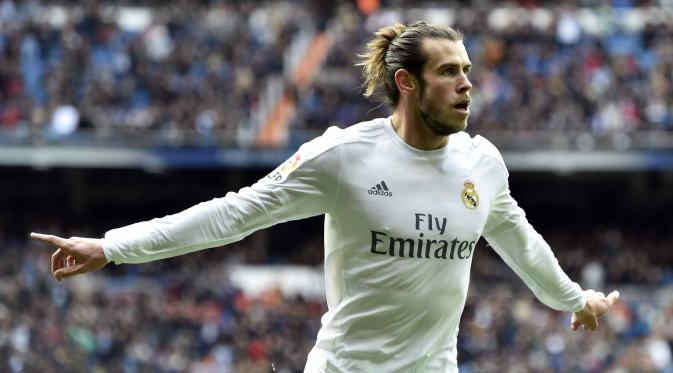 Pemain Real Madrid, asal Welsh Gareth Bale menjadi pencetak gol terbanyak koloni Britania Raya yang berkiprah di La Liga Spanyol yaitu 43 gol. (AFP/Gerard Julien)
