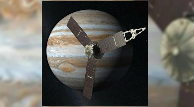 Rekaan artis tentang misi wahana angkasa Juno ke planet Jupiter. (Sumber NASA)