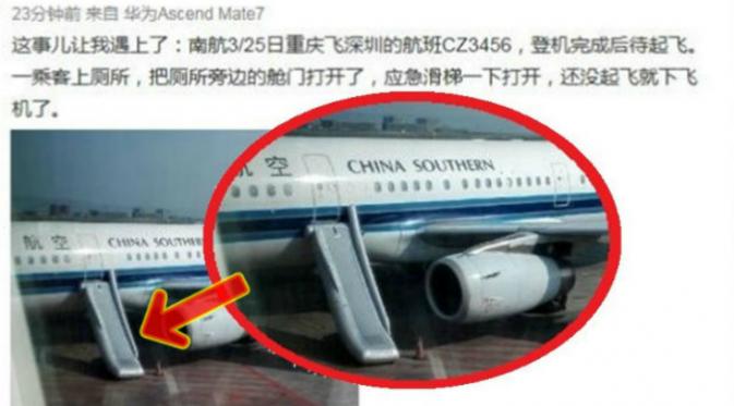 Foto pesawat yang sempat diambil oleh salah satu penumpang (Foto: hk.on.cc).