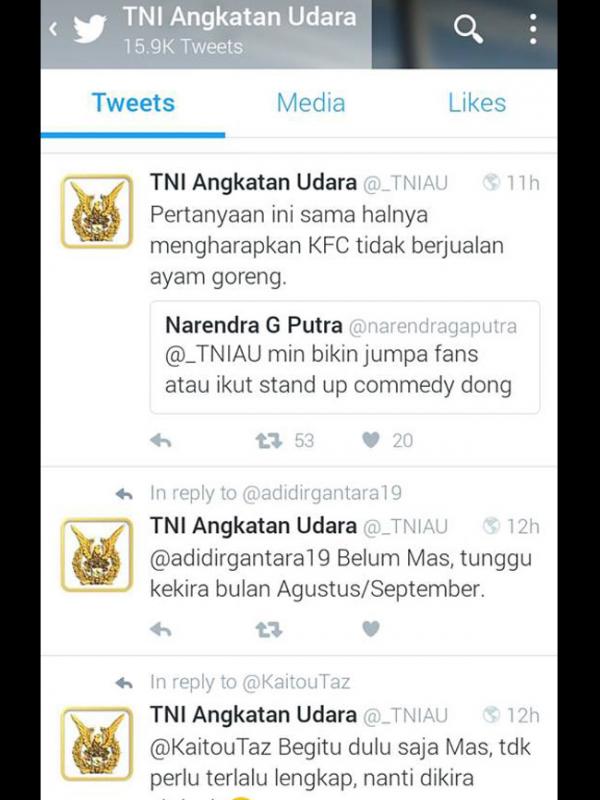 Kicauan Twitter TNI AU yang jenaka bikin netizen ngakak-ngakak | Via: twitter.com